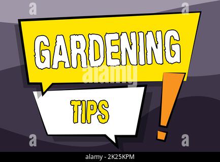 Conceptual caption Gardening Tips. Word Written on Proper Practices in growing crops Botanical Approach Two Colorful Overlapping Dialogue Box Drawing With Exclamation Mark. Stock Photo