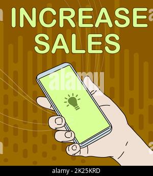 Text caption presenting Increase Sales. Word for Boosting the product sold to customers Trade Growth Hand Holding Mobile Device With Blank Screen Showing New Technology. Stock Photo