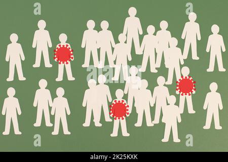 Group of people, some are infected with the covid-19 virus, outbreak of the pandemic, medical issue, Omicron variant Stock Photo