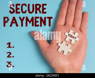 Writing displaying text Secure Payment. Word Written on Security of Payment refers to ensure of paid even in dispute Building An Unfinished White Jigsaw Pattern Puzzle With Missing Last Piece Stock Photo