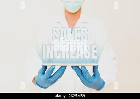 Text caption presenting Sales Increase. Business showcase Grow your business by finding ways to increase sales Demonstrating Medical Techology Presenting New Scientific Discovery Stock Photo