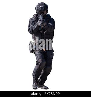 Special forces member in action isolated on white background Stock Photo