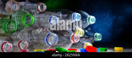 Empty carbonated drink bottles. Plastic waste Stock Photo