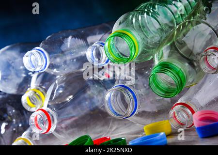 Empty carbonated drink bottles. Plastic waste Stock Photo