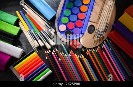 Composition with school accessories for painting and drawing Stock Photo