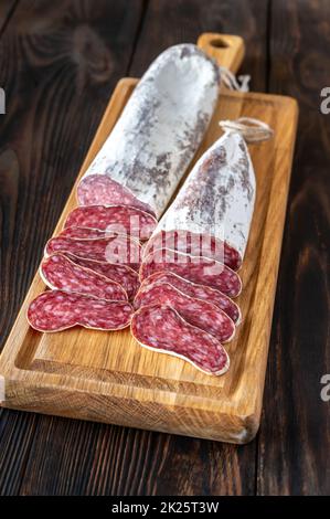 Sliced fuet sausage Stock Photo