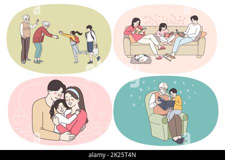 Happy family and spending time with relatives concept Stock Photo