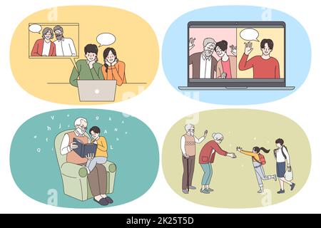Online communication and Happy family concept Stock Photo