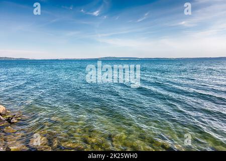 View over lake Bracciano from the town of Trevignano, Italy Stock Photo