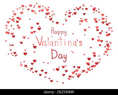 Happy Valentines Day background, red heart shaped confetti - Vector Stock Photo