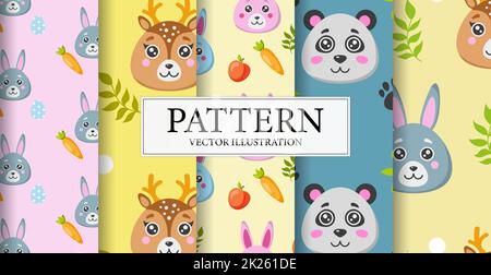 Set of 5 different animal face patterns - Vector Stock Photo