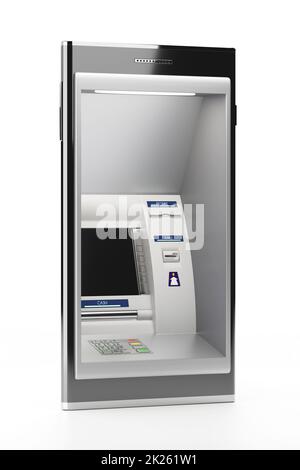 Mobile phone with atm machine 3D illustration Stock Photo