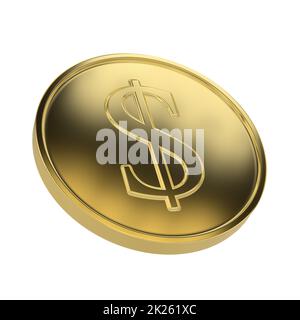 Golden coin with a dollar sign. Isolated on white background. Stock Photo