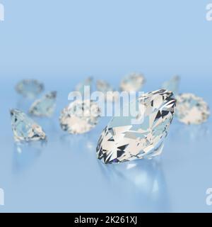 Shiny white diamonds on blue background. Stock Photo