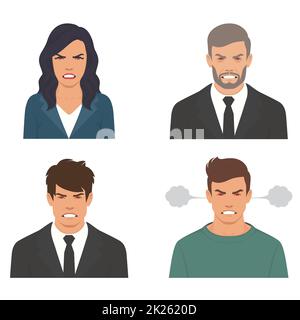 Anger. The evil man and woman expresses his negative emotions. Vector illustration in cartoon style Stock Photo