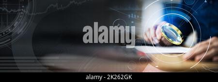 Business Auditor Using Magnifying Glass Stock Photo