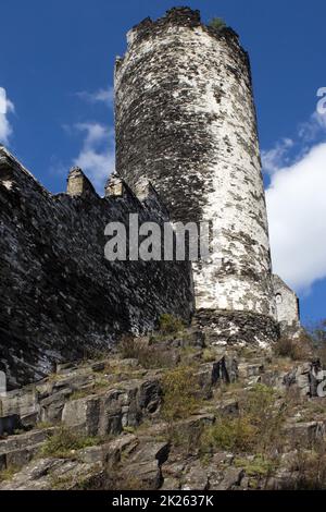 Panoramic view of tower and wall of Bezdez castle Stock Photo