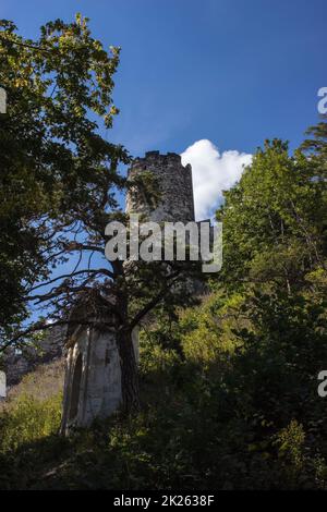 View of tower and wall of Bezdez castle Stock Photo