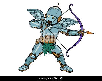Robot Baby angel Cupid with a bow and arrow, a mythical character of love Stock Photo