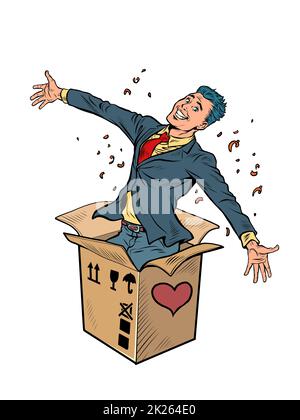 Groom man businessman box valentine surprise greeting, love romance Isolate on a white background Stock Photo