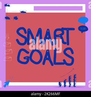Text sign showing Smart Goals. Word Written on mnemonic used as a basis for setting objectives and direction Illustration Of Board Receiving Messages And Searching Improvements. Stock Photo