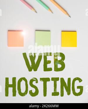 Handwriting text Web Hosting. Concept meaning business allowing access to a server to store data in a website Flashy School Office Supplies, Bright Teaching Learning Collections Stock Photo