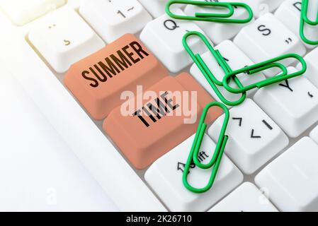 Text showing inspiration Summer Time. Concept meaning the hottest season of the year characterized by short nights Upgrading And Repairing Old Website, Enhancing Software Codes Stock Photo