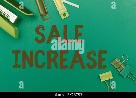 Conceptual display Sale Increase. Concept meaning Average Sales Volume has Grown Boost Income from Leads Flashy School Office Supplies, Teaching Learning Collections, Writing Tools Stock Photo