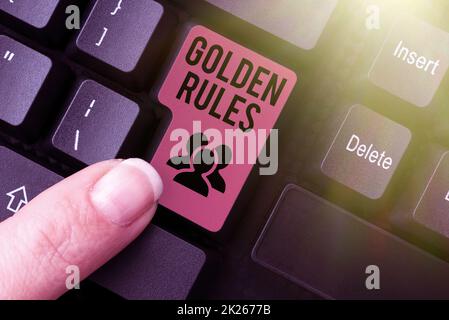 Writing displaying text Golden Rules. Word for Basic principle that should be followed Important Principle Typing Employment Agreement Sample, Transcribing Online Talk Show Audio Stock Photo