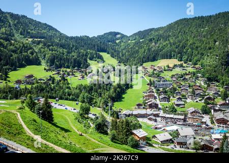 Gondola above the village of La Clusaz, France Stock Photo