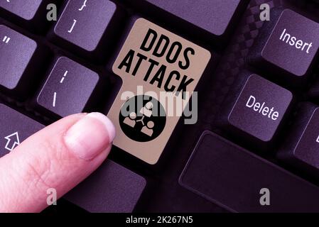 Conceptual display Ddos Attack. Word Written on disturbed access to the normal server caused by malicious system Browsing Online Transaction History, Creating Organized File System Stock Photo