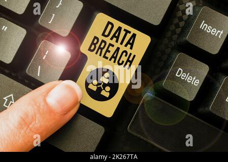Inspiration showing sign Data Breach. Business overview unauthorized release of confidential and secured details Browsing Online Transaction History, Creating Organized File System Stock Photo