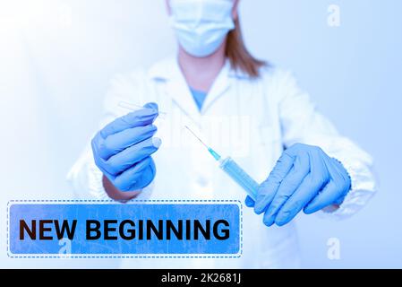 Text caption presenting New Beginning. Business concept Different Career or endeavor Starting again Startup Renew Preparing Medical Vaccine Presenting New Medicine Formulation Stock Photo