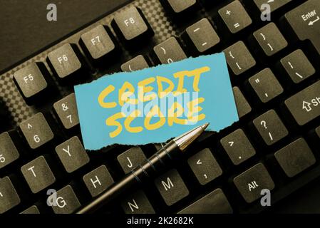 Inspiration showing sign Credit Score. Concept meaning Represent the creditworthiness of an individual Lenders rating Word Processing Program Ideas, Logging Programming Updates Concept Stock Photo