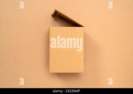 Flat lay of empty open cardboard box Stock Photo