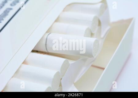 Open pack of cigarettes closeup Stock Photo