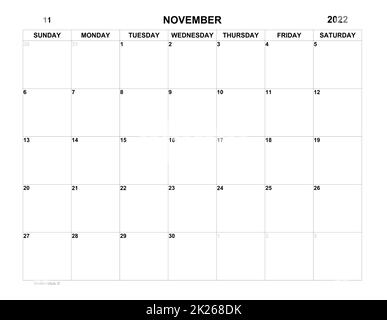Planner for november 2022. Schedule for month. Monthly calendar. Organizer Stock Photo