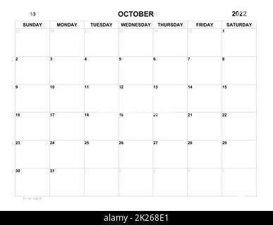 Planner for october 2022. Schedule for month. Monthly calendar. Organizer Stock Photo