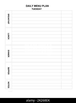dayly menu plan for every day. family menu for today. minimalist list. Meal planner Stock Photo