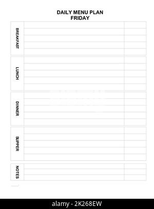 dayly menu plan for every day. family menu for today. minimalist list. Meal planner Stock Photo