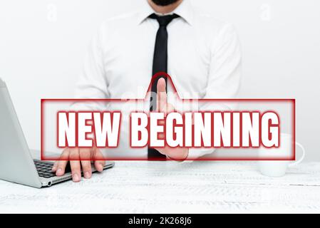 Text caption presenting New Beginning. Concept meaning Different Career or endeavor Starting again Startup Renew Remote Office Work Online Presenting Business Plan And Designs Stock Photo