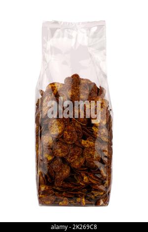 front view of chocolate cornflakes breakfast cereals packaging Stock Photo