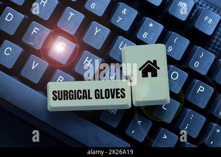 Text caption presenting Surgical Gloves. Word for to protect from the exposure to infectious materials Typing A New Mystery Novel, Creating Online Post On Social Media Stock Photo