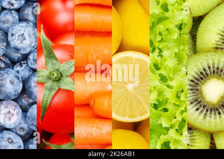 Collection of fruits and vegetables fruit collage background with berries Stock Photo