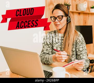 Hand writing sign Cloud Access. Word for Software tool between the organization and the provider Abstract Writing New Blog Content, Reading Online Articles And News Stock Photo