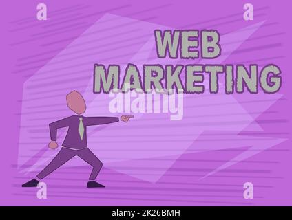 Writing displaying text Web Marketing. Word Written on Electronic commerce Advertising through internet Online seller Man In Suit Drawing Pointing Forward Showing Leadership. Stock Photo