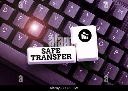 Handwriting text Safe Transfer. Conceptual photo Wire Transfers electronically Not paper based Transaction Typing And Publishing Descriptions Online, Writing Informative Data Stock Photo