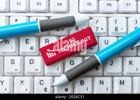 Handwriting text 5G Technology. Business overview highspeed mobile Internet, new generation wireless system networks Abstract Typing New Spreadsheets, Organizing Filing Systems Concept Stock Photo