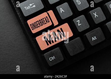 Text sign showing Gingerbread Man. Internet Concept cookie made of gingerbread usually in the shape of human Composing New Screen Title Ideas, Typing Play Script Concepts Stock Photo