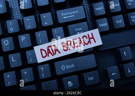 Handwriting text Data Breach. Business idea unauthorized release of confidential and secured details Creating Social Media Comment Message, Typing Fun Questions And Answers Stock Photo